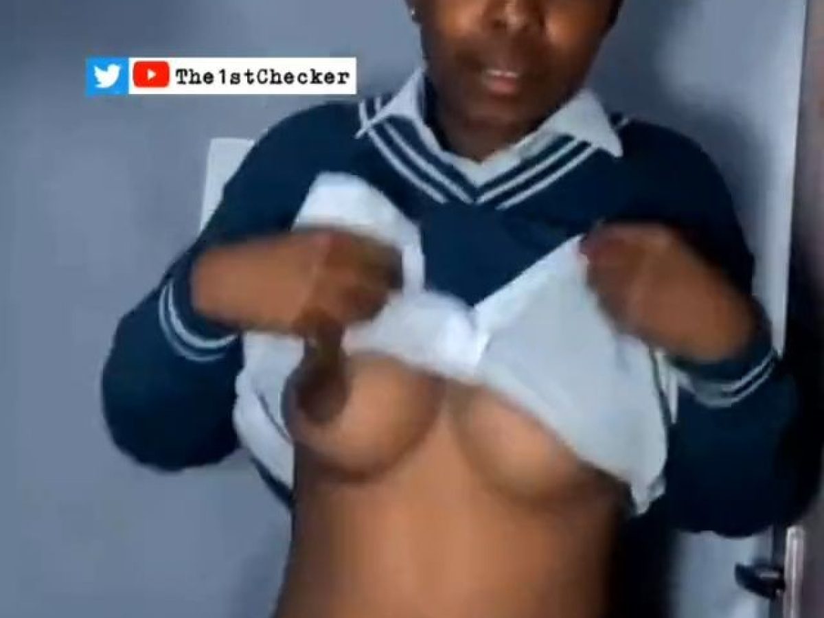 Naughty School teen flashes boobs in school uniform Throwback